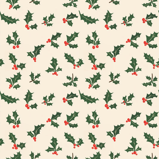 Christmas Holly & Berries Digital Seamless Pattern
