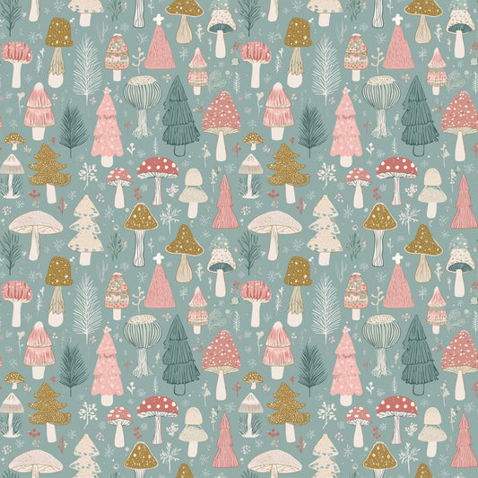 Christmas Mushrooms Digital Seamless Pattern