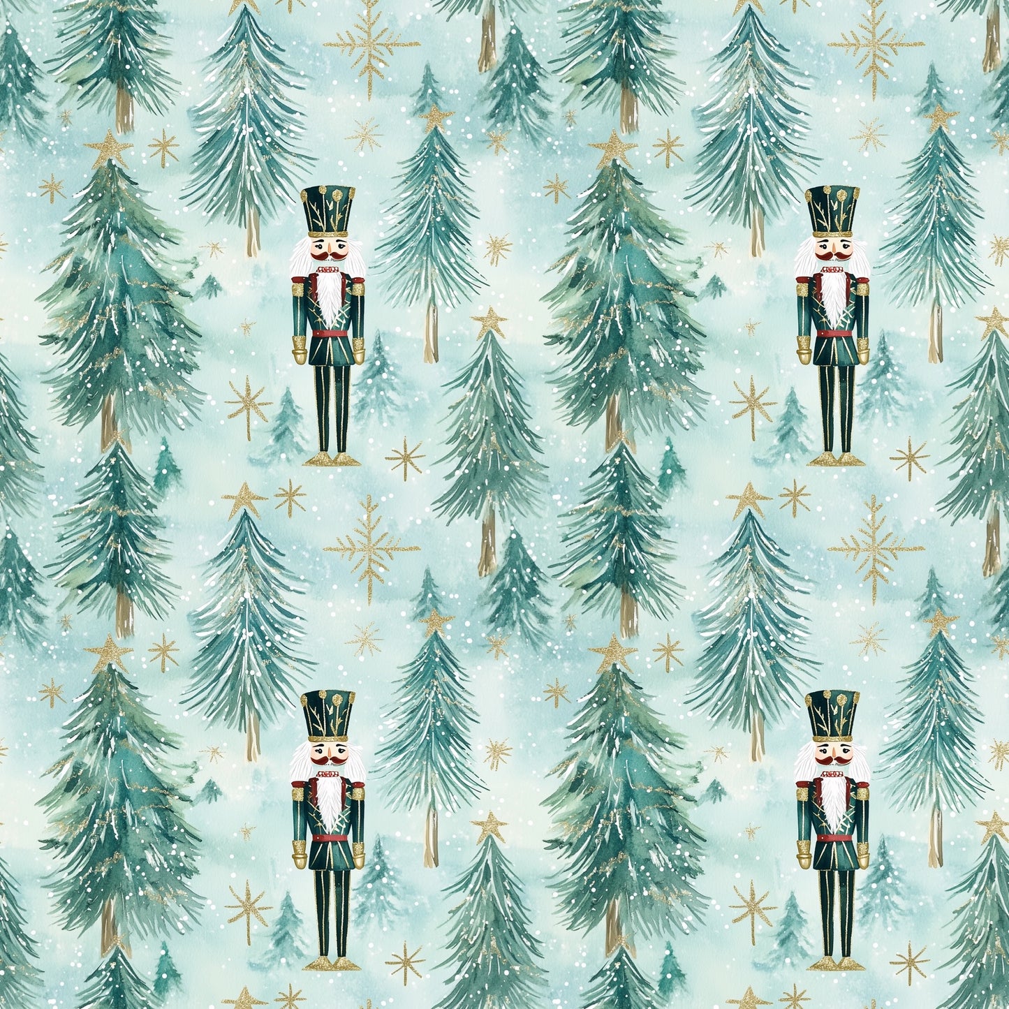 Green Christmas Nutcracker Digital Seamless Pattern