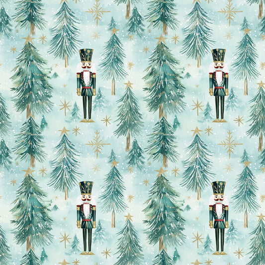 Green Christmas Nutcracker Digital Seamless Pattern