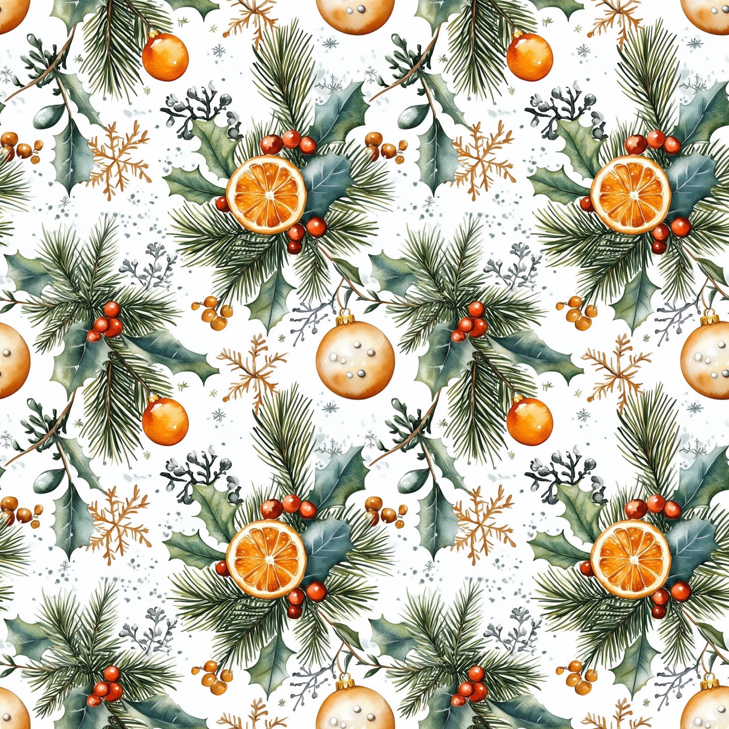 Christmas Oranges Digital Seamless Pattern
