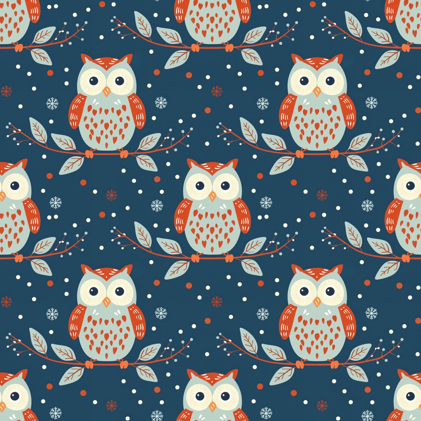 Christmas Owl Digital Seamless Pattern