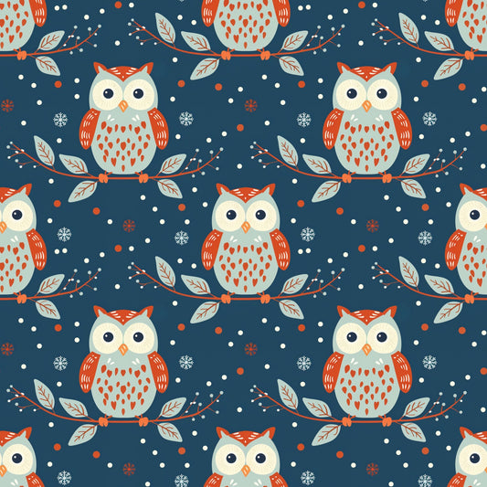 Christmas Owl Digital Seamless Pattern
