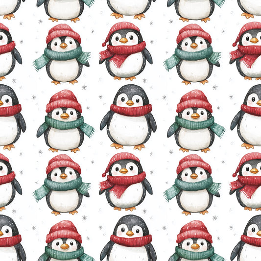 Cute Christmas Penguins Digital Seamless Pattern