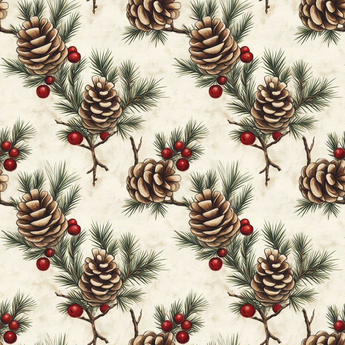 Christmas Pinecones Digital Seamless Pattern