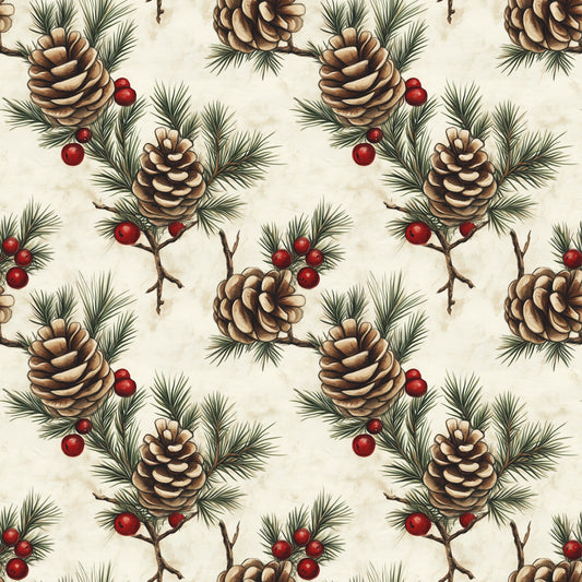 Christmas Pinecones Digital Seamless Pattern