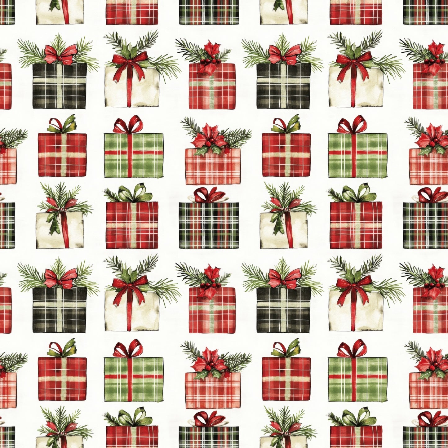 Red & Green Christmas Presents Digital Seamless Pattern