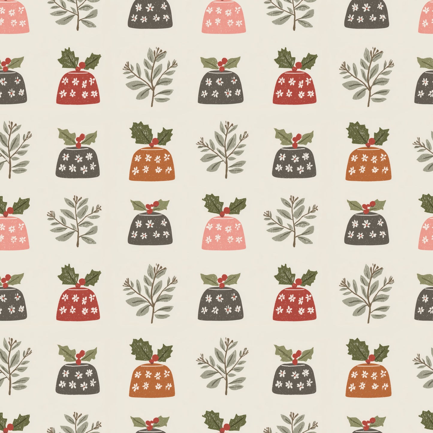 Christmas Puddings Digital Seamless Pattern
