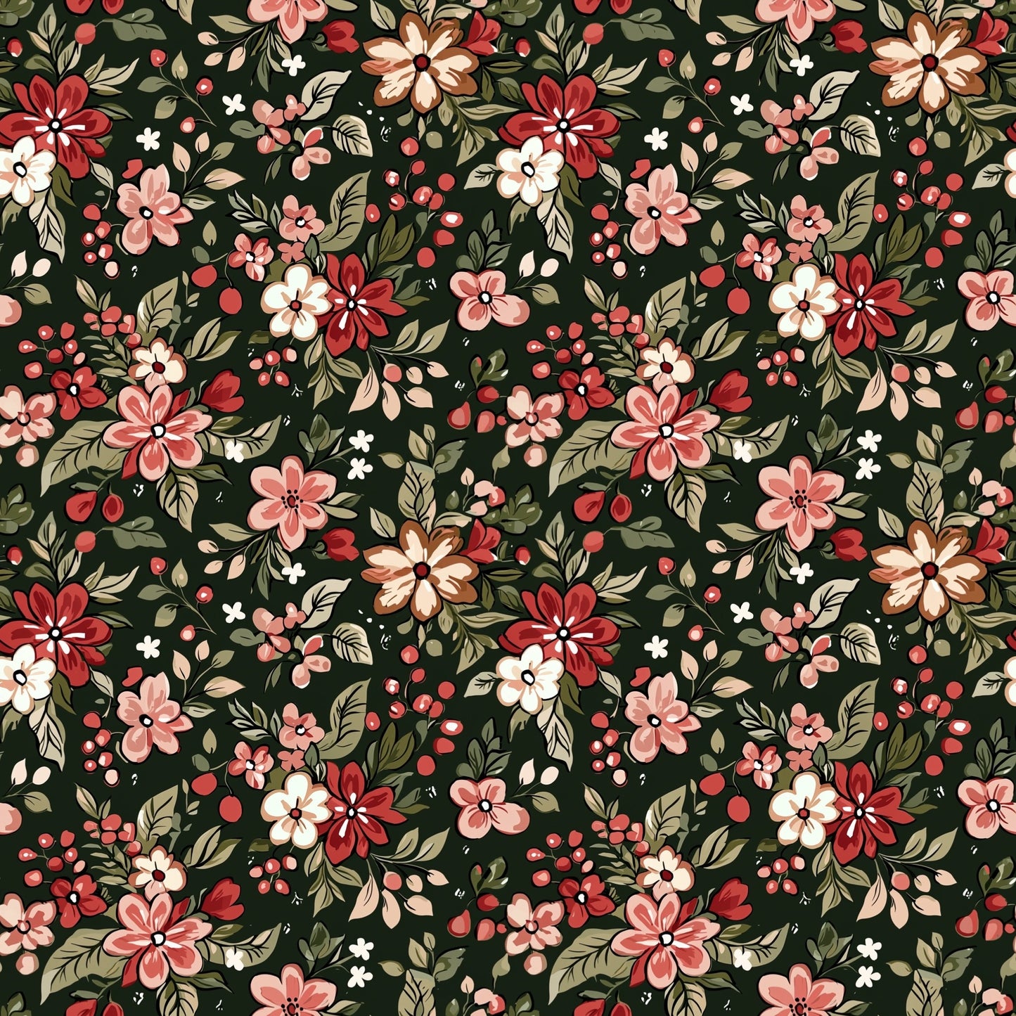 Christmas Red Floral Digital Seamless Pattern