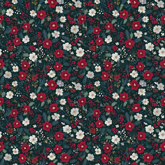 Christmas Red White Blue Floral Digital Seamless Pattern