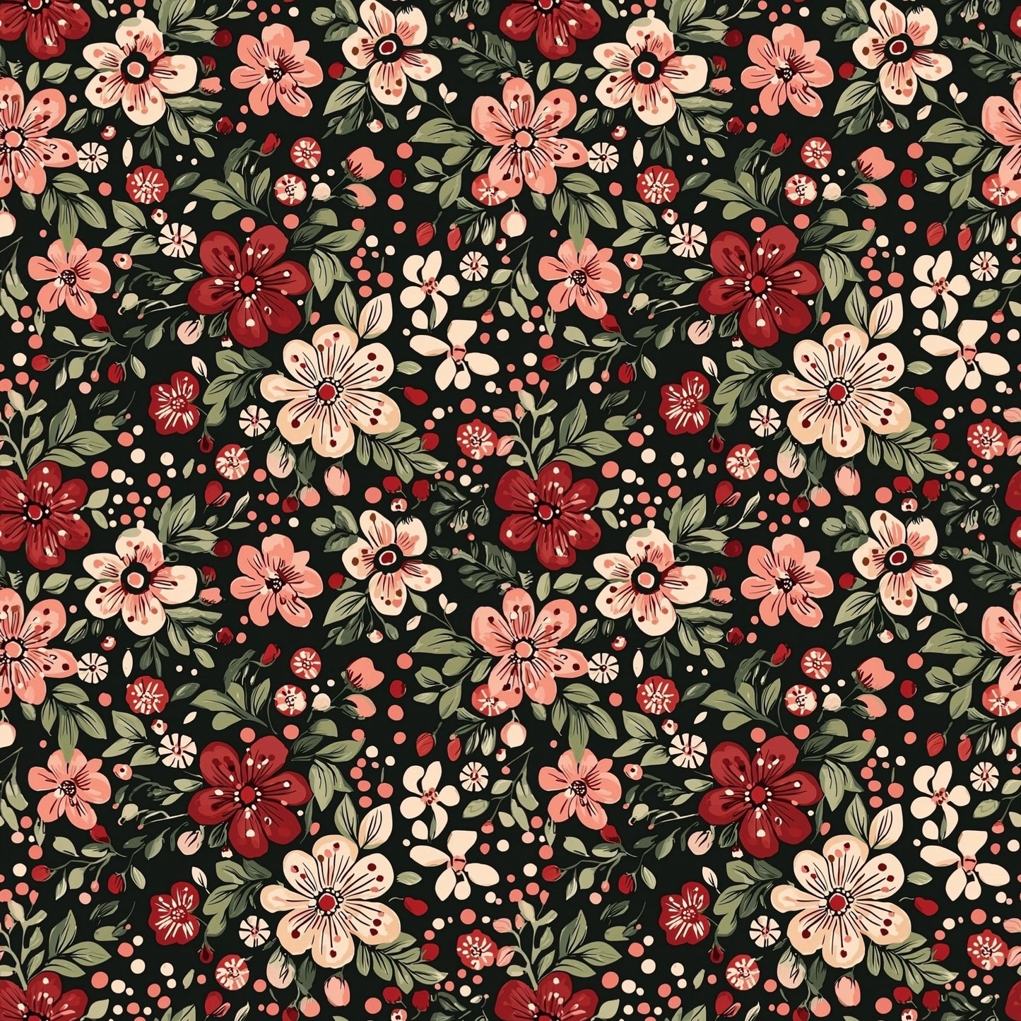 Christmas Retro Floral Fiesta Digital Seamless Pattern