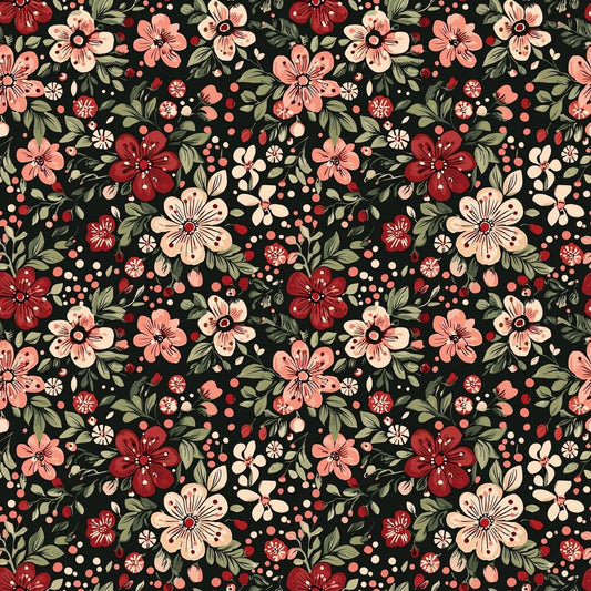 Christmas Retro Floral Fiesta Digital Seamless Pattern