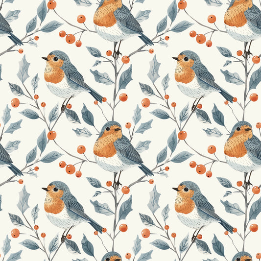 Christmas Robins Digital Seamless Pattern