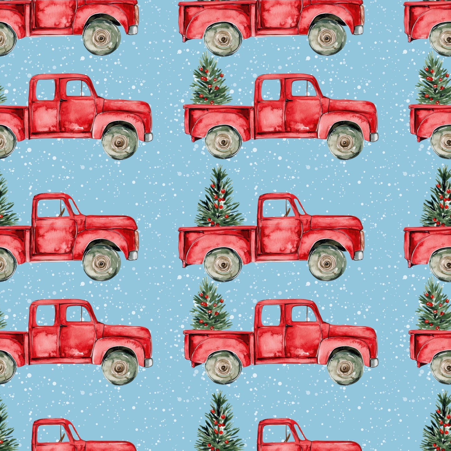 Snowy Christmas Trucks Digital Seamless Pattern