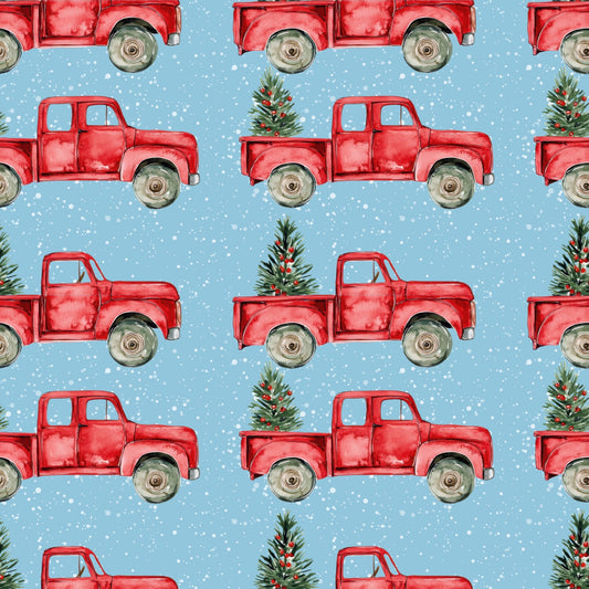 Snowy Christmas Trucks Digital Seamless Pattern