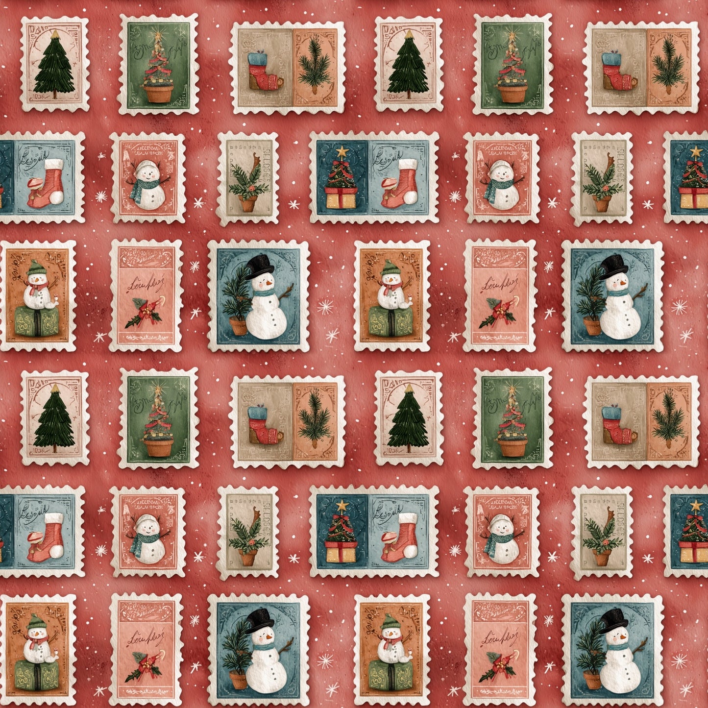 Christmas Stamps Digital Seamless Pattern