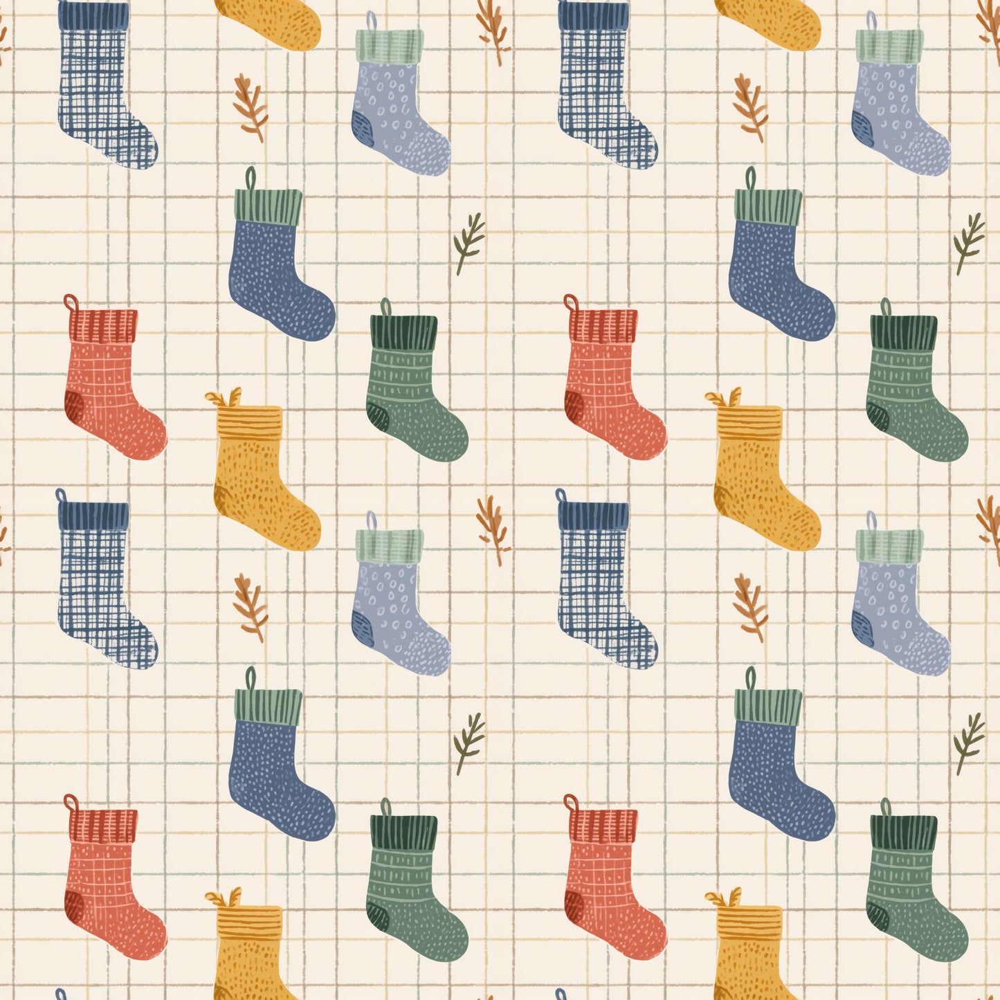 Christmas Stockings Checked Background Digital Seamless Pattern