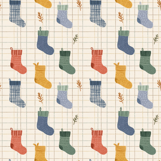Christmas Stockings Checked Background Digital Seamless Pattern