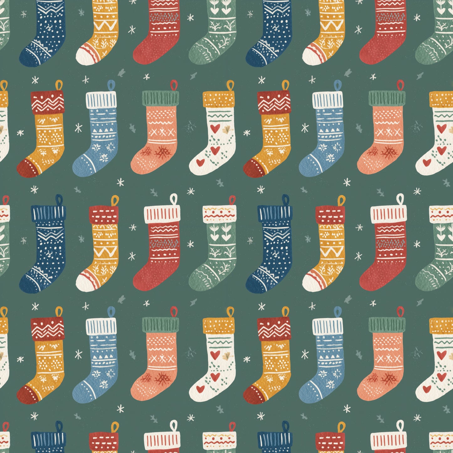 Christmas Stockings on Green Digital Seamless Pattern