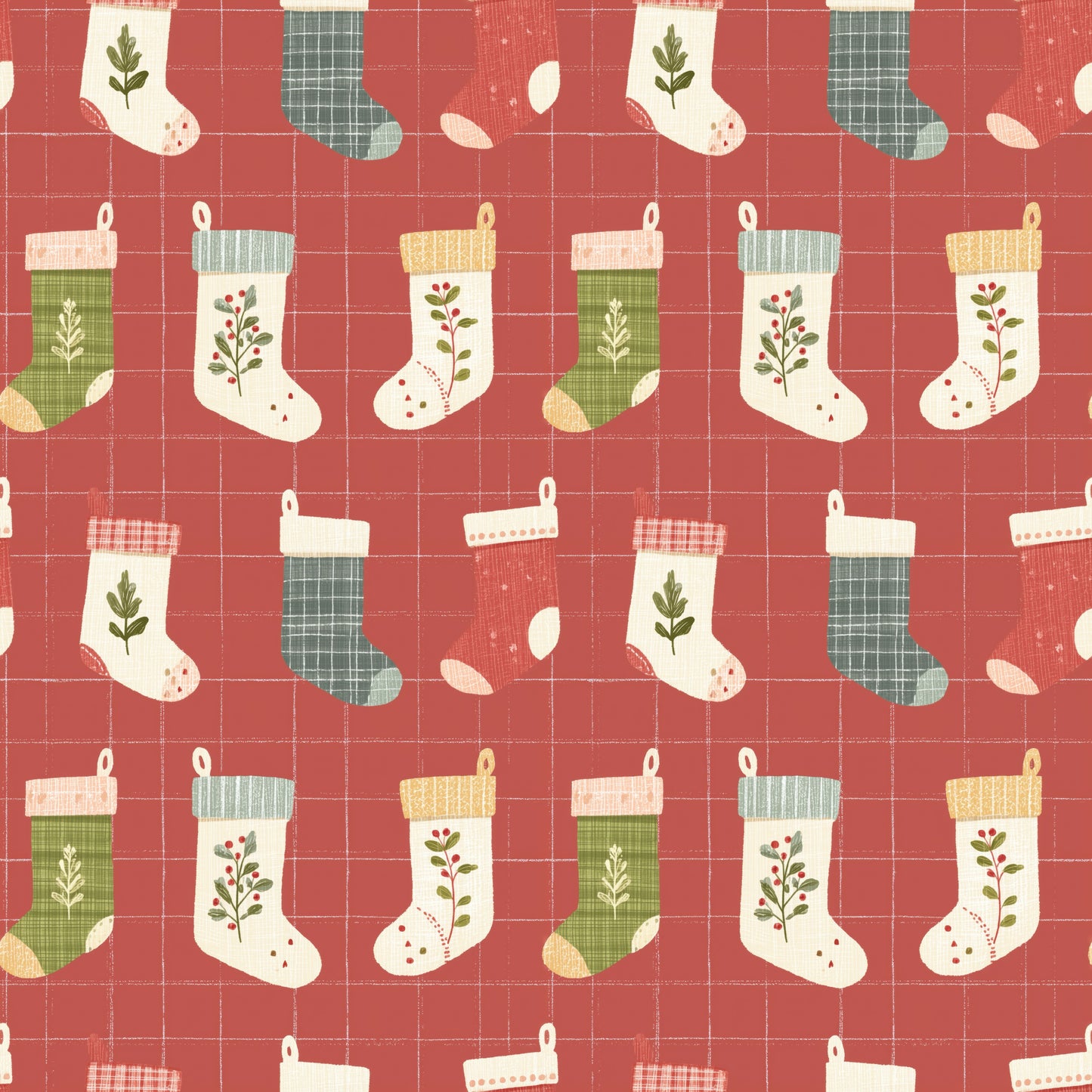 Christmas Stockings on Red Digital Seamless Pattern