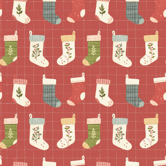 Christmas Stockings on Red Digital Seamless Pattern