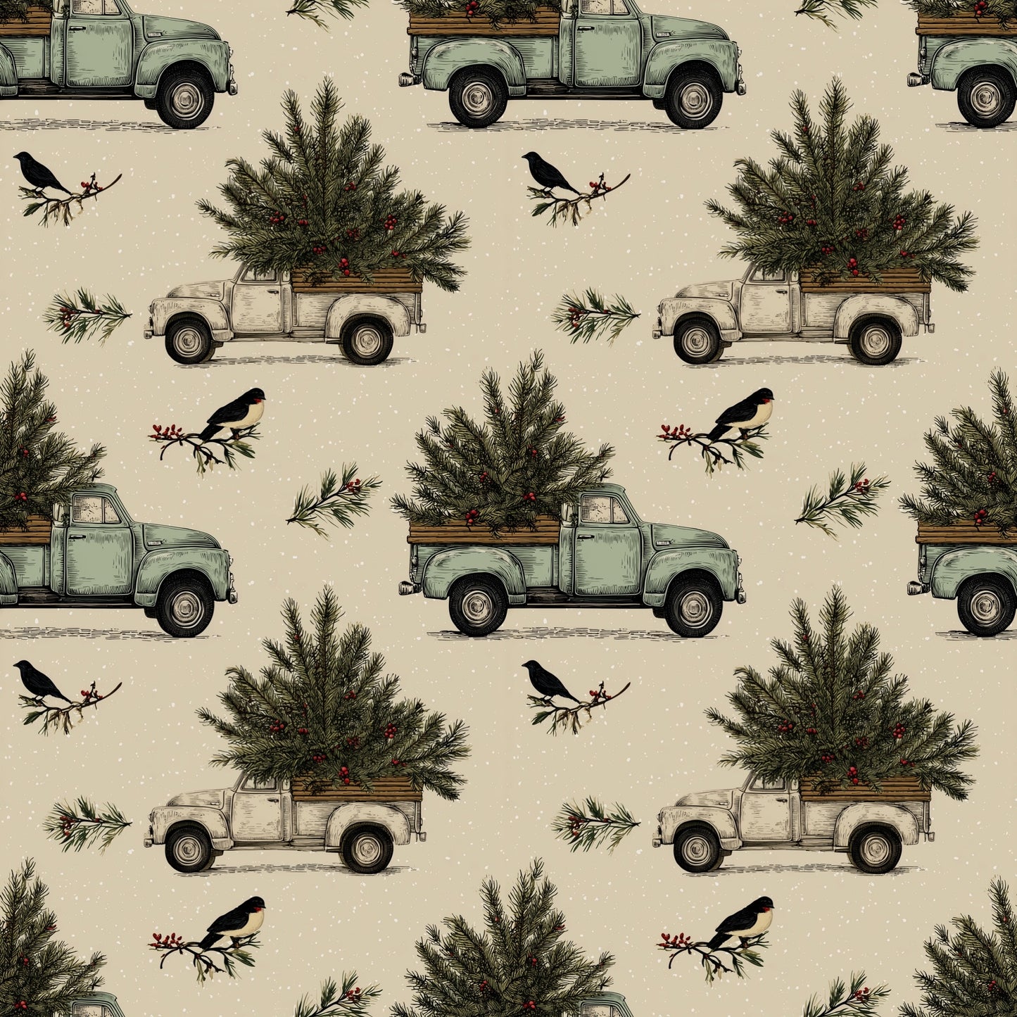 Christmas Trucks Presents Digital Seamless Pattern