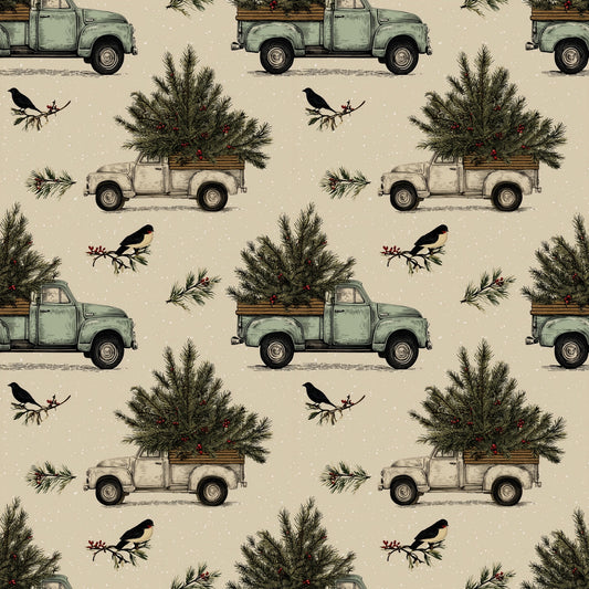 Christmas Trucks Presents Digital Seamless Pattern
