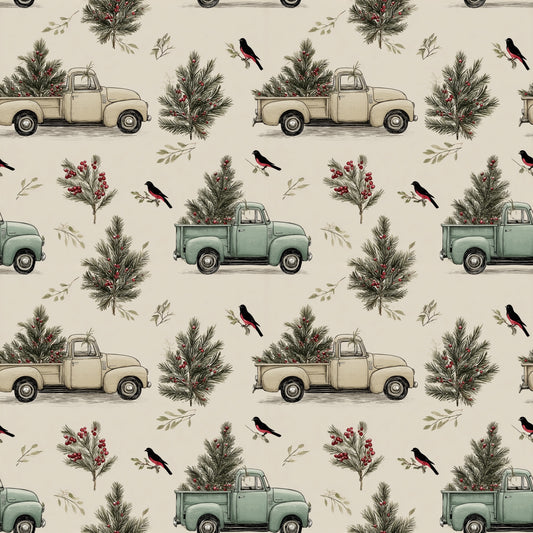 Christmas Trucks Presents Digital Seamless Pattern