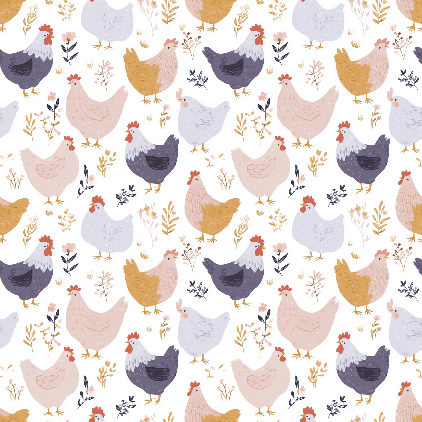 Cluck Cluck Chickens Digital Seamless Pattern