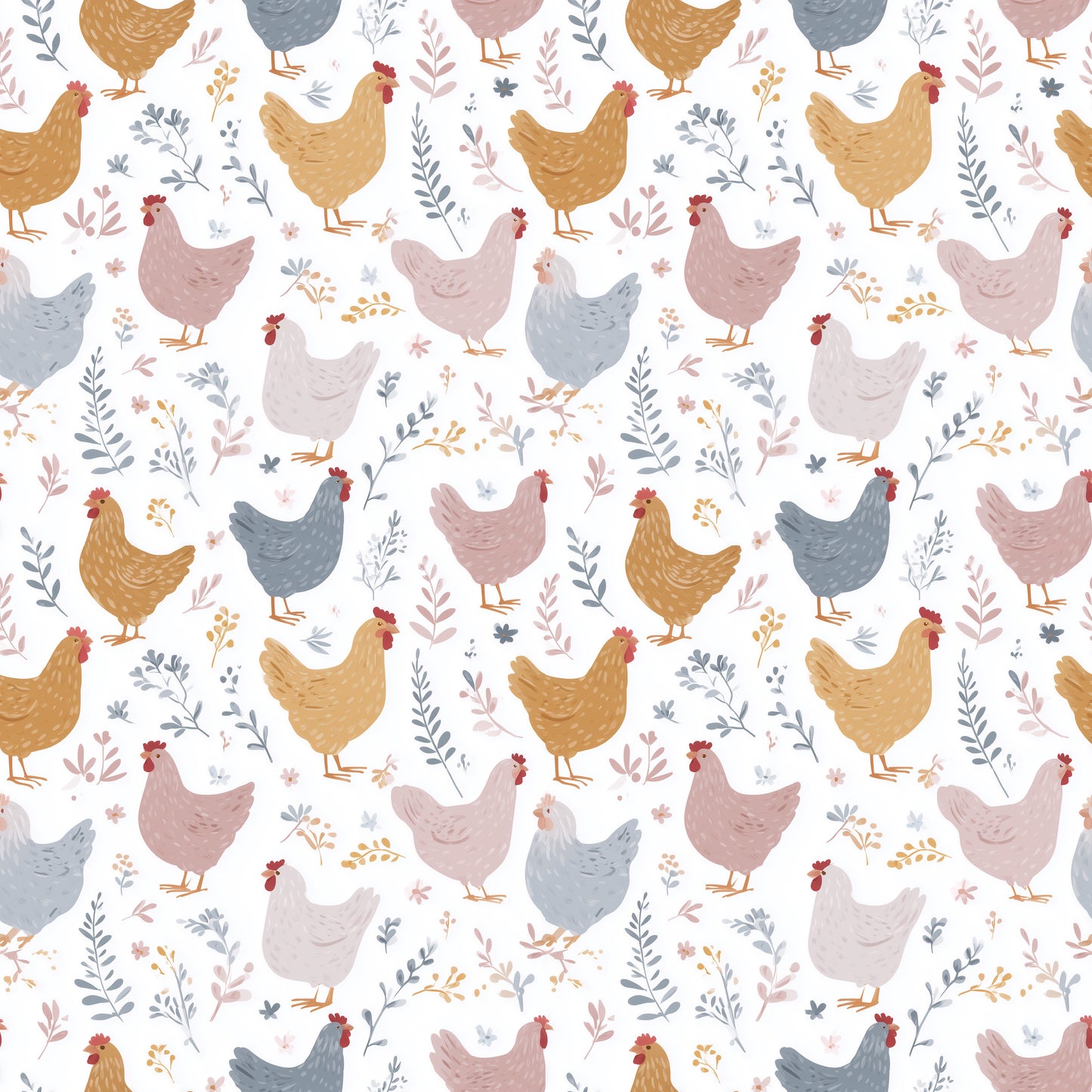 Clucking Chickens Digital Seamless Pattern