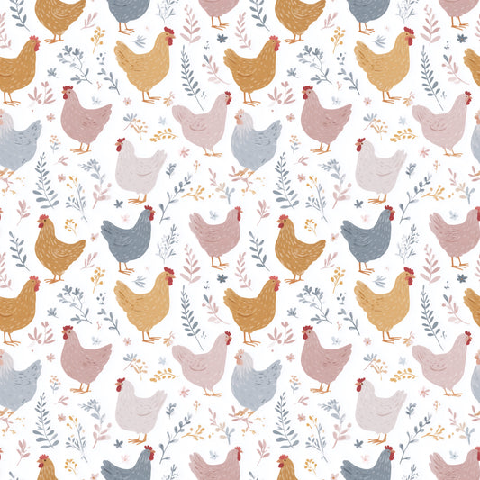 Clucking Chickens Digital Seamless Pattern