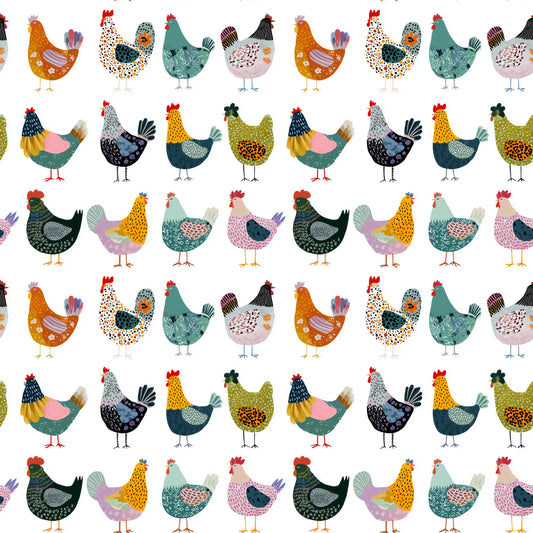 Clucky Hen Line Up Digital Seamless Pattern