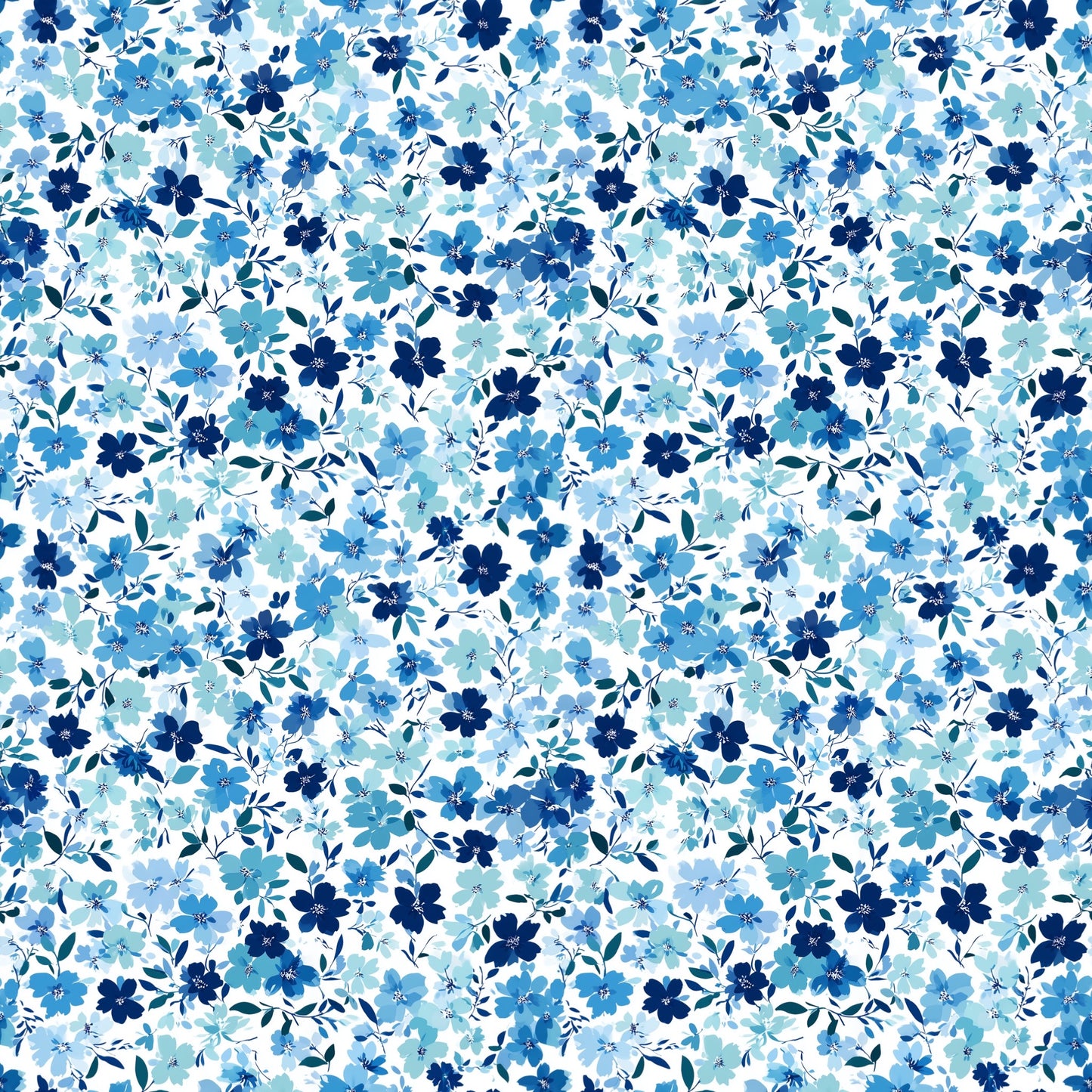 Coastal Blue Floral Digital Seamless Pattern