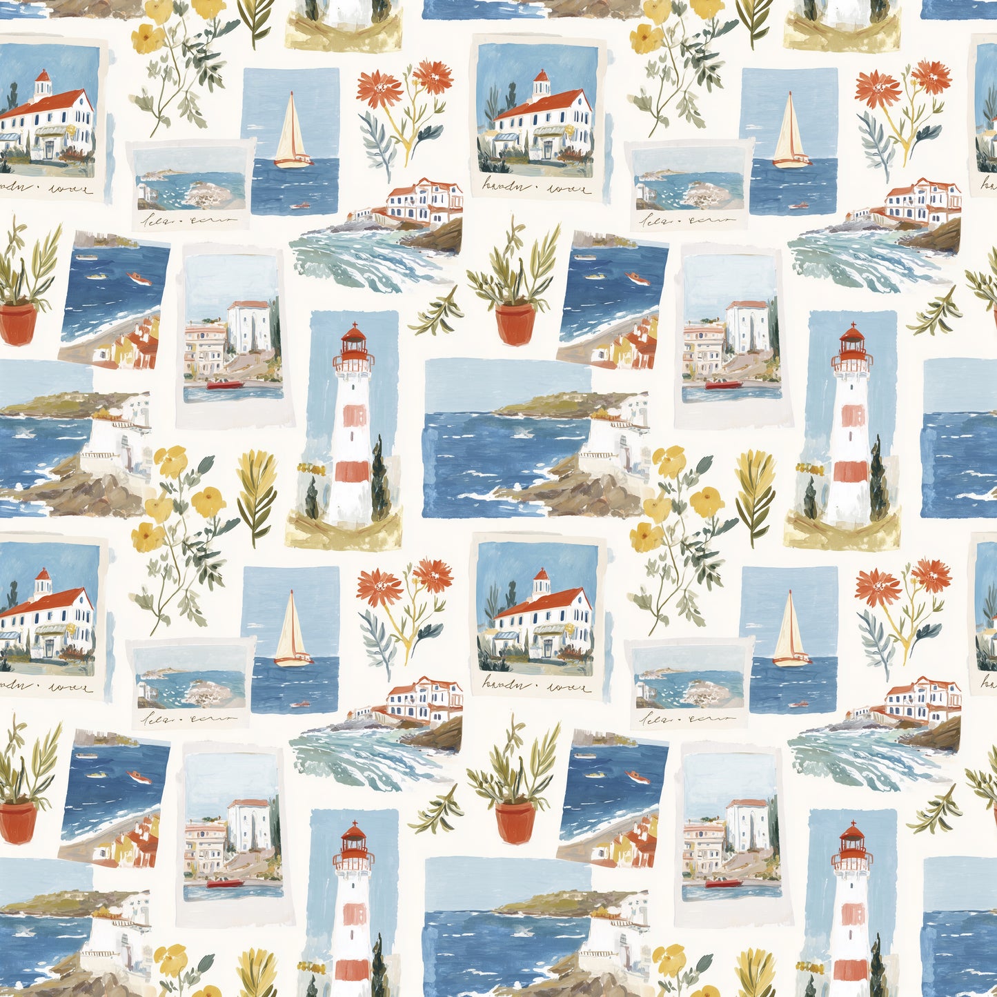 Coastal Polaroid Digital Seamless Pattern