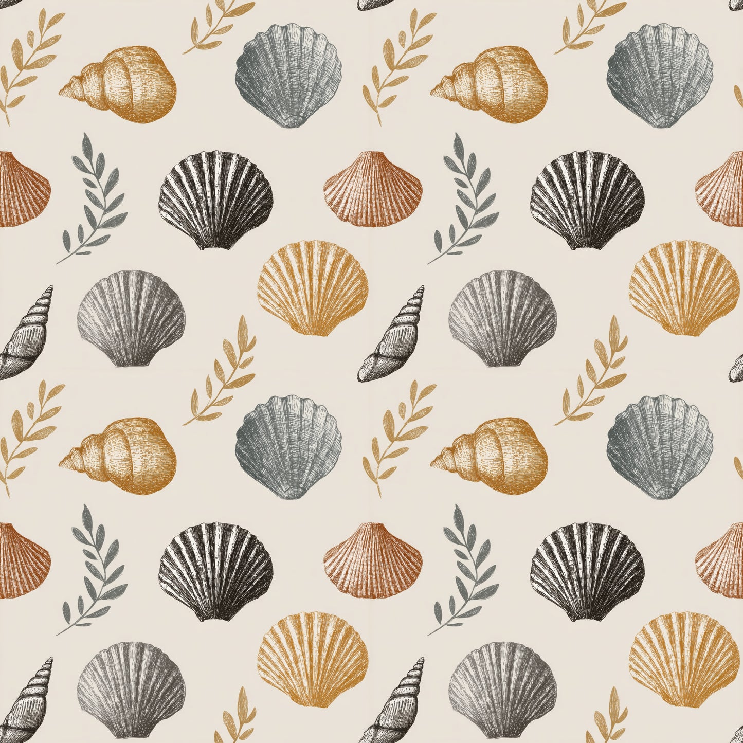 Coastal Sea Shells Digital Seamless Pattern