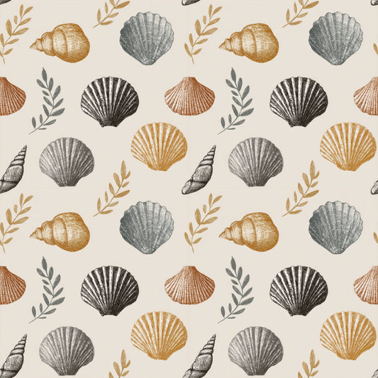Coastal Sea Shells Digital Seamless Pattern