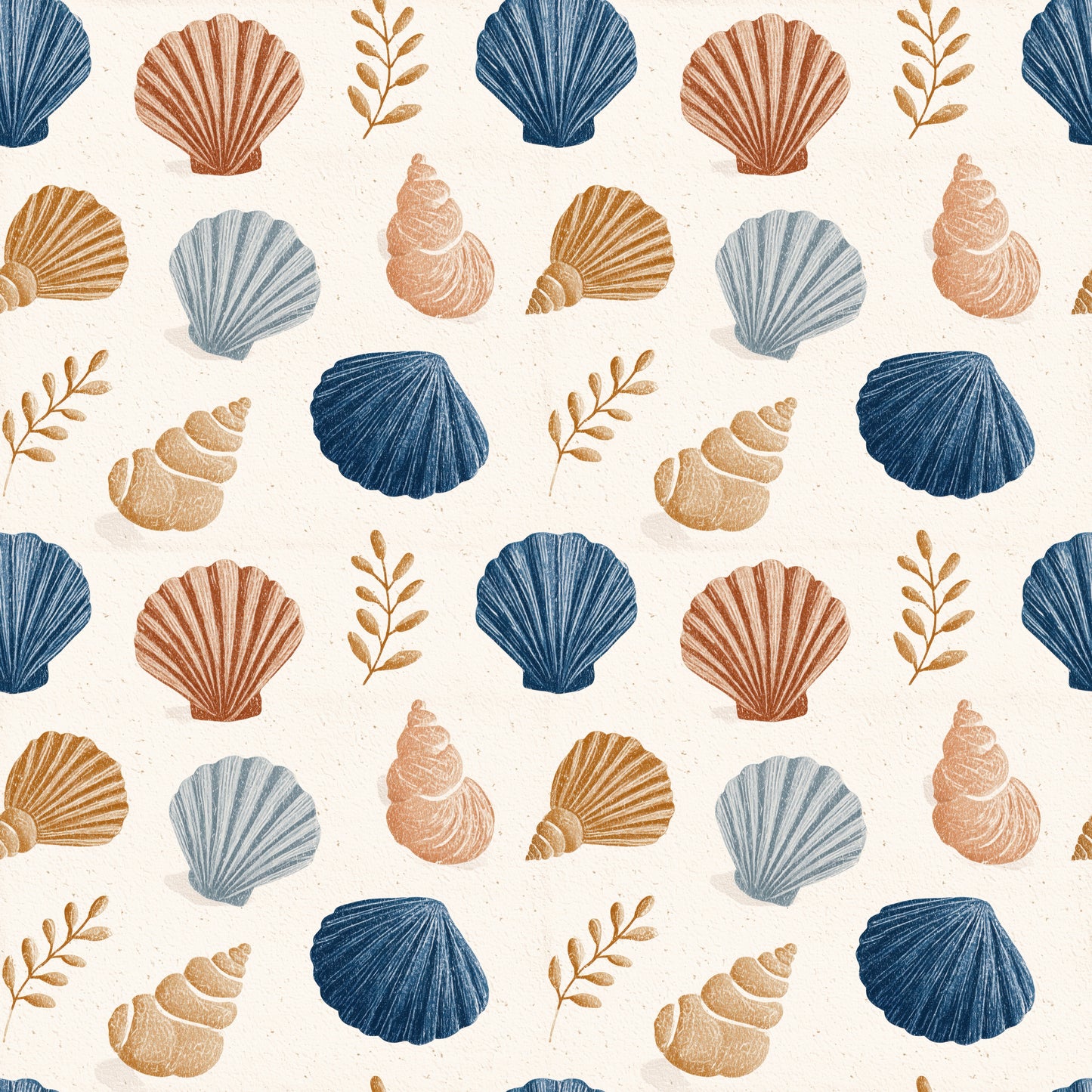 Coastal Sea Shells Digital Seamless Pattern