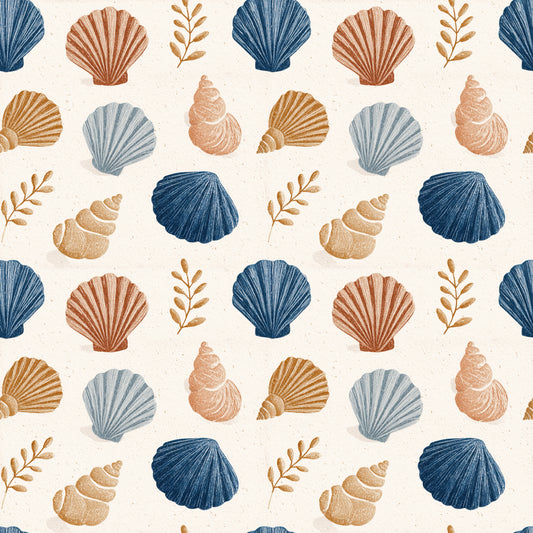 Coastal Sea Shells Digital Seamless Pattern