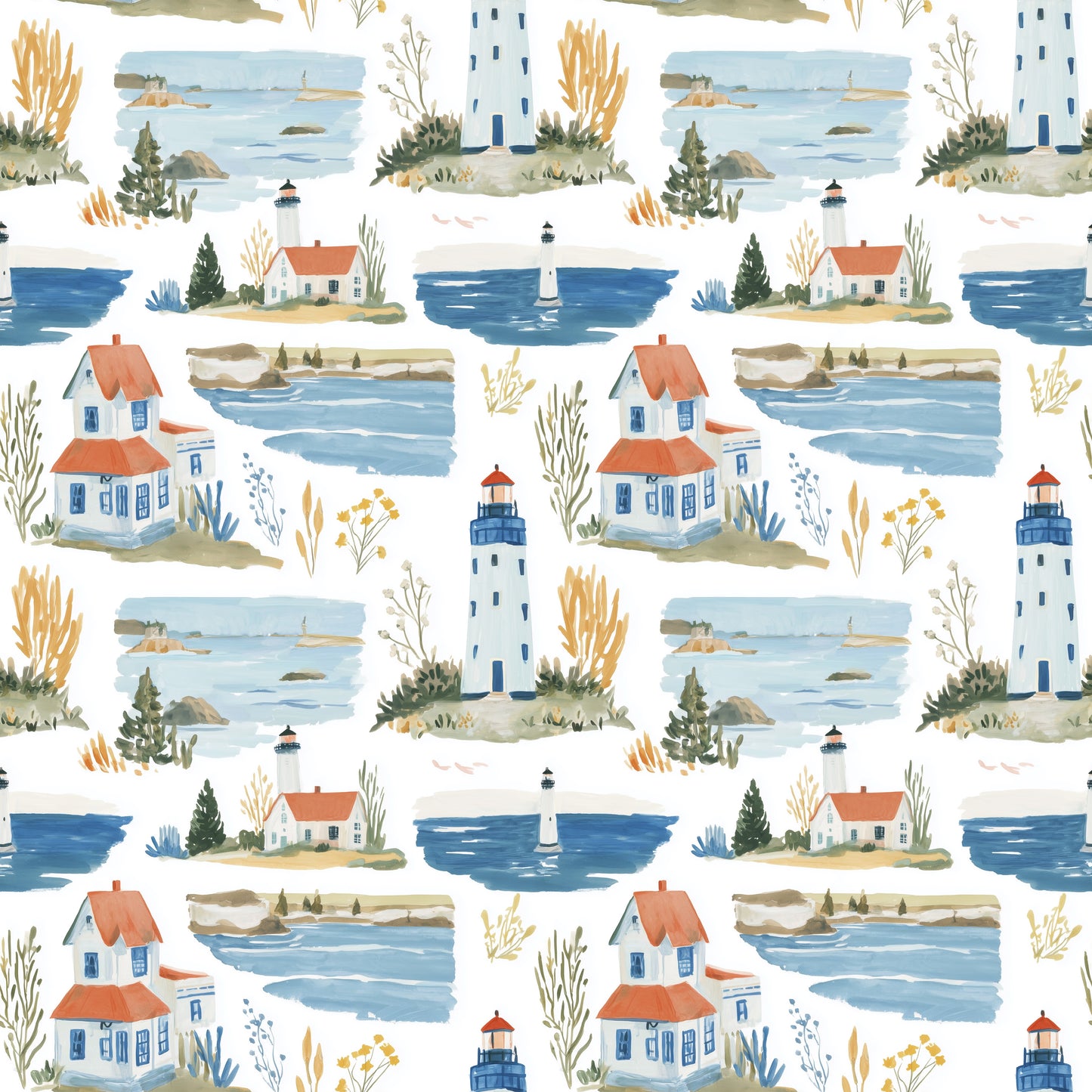 Coastal Seaside Digital Seamless Pattern