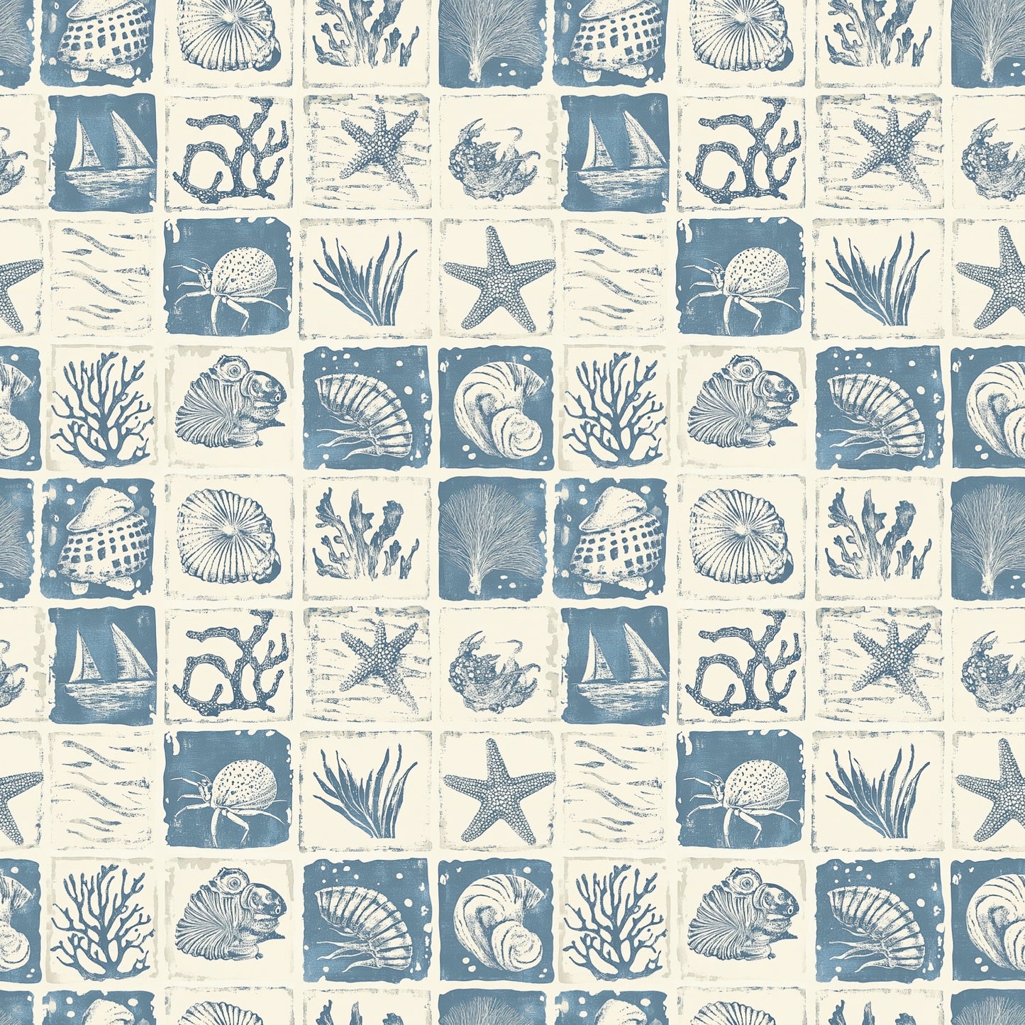 Coastal Squares Digital Seamless Pattern
