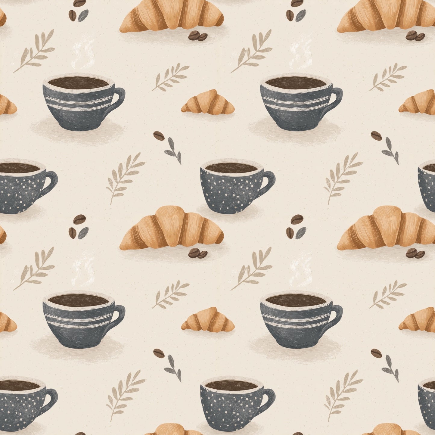 Coffee & Croissants Digital Seamless Pattern