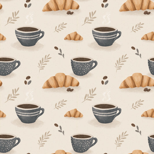 Coffee & Croissants Digital Seamless Pattern