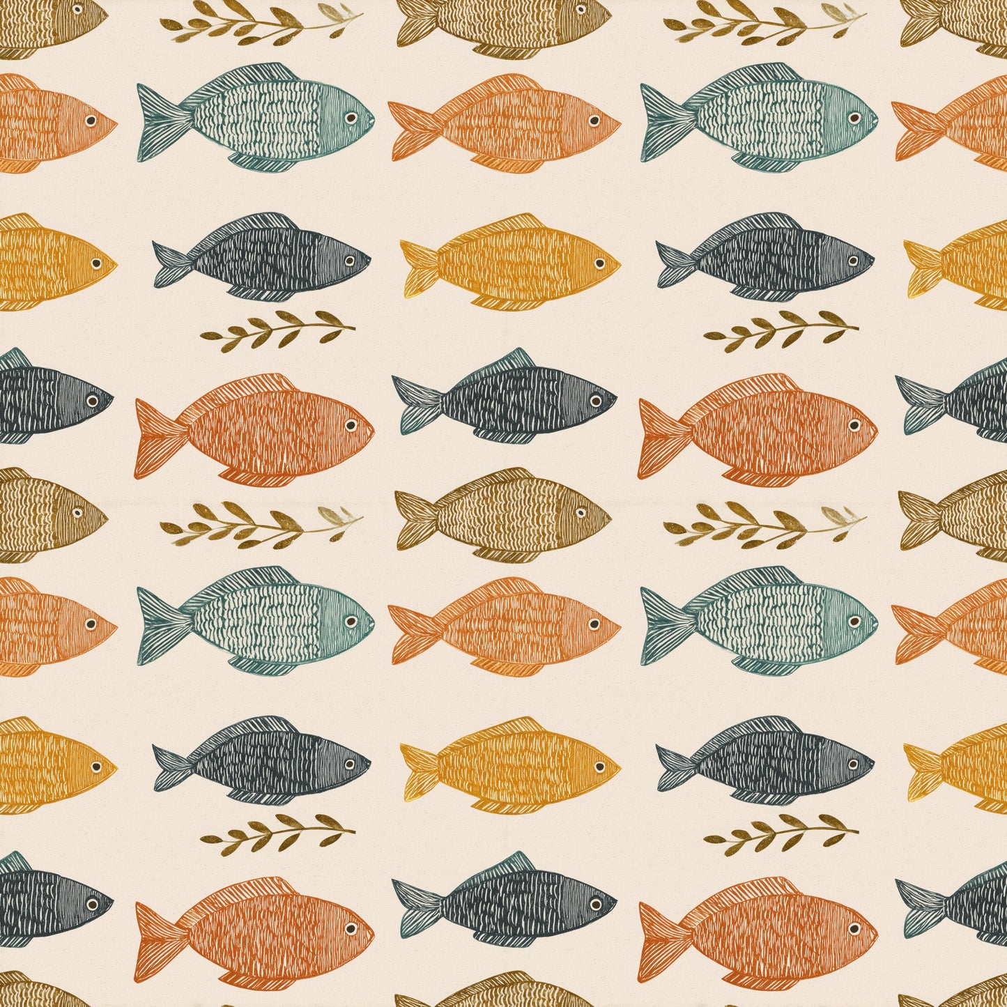 Coloured Earthy Fish Digital Seamless Pattern