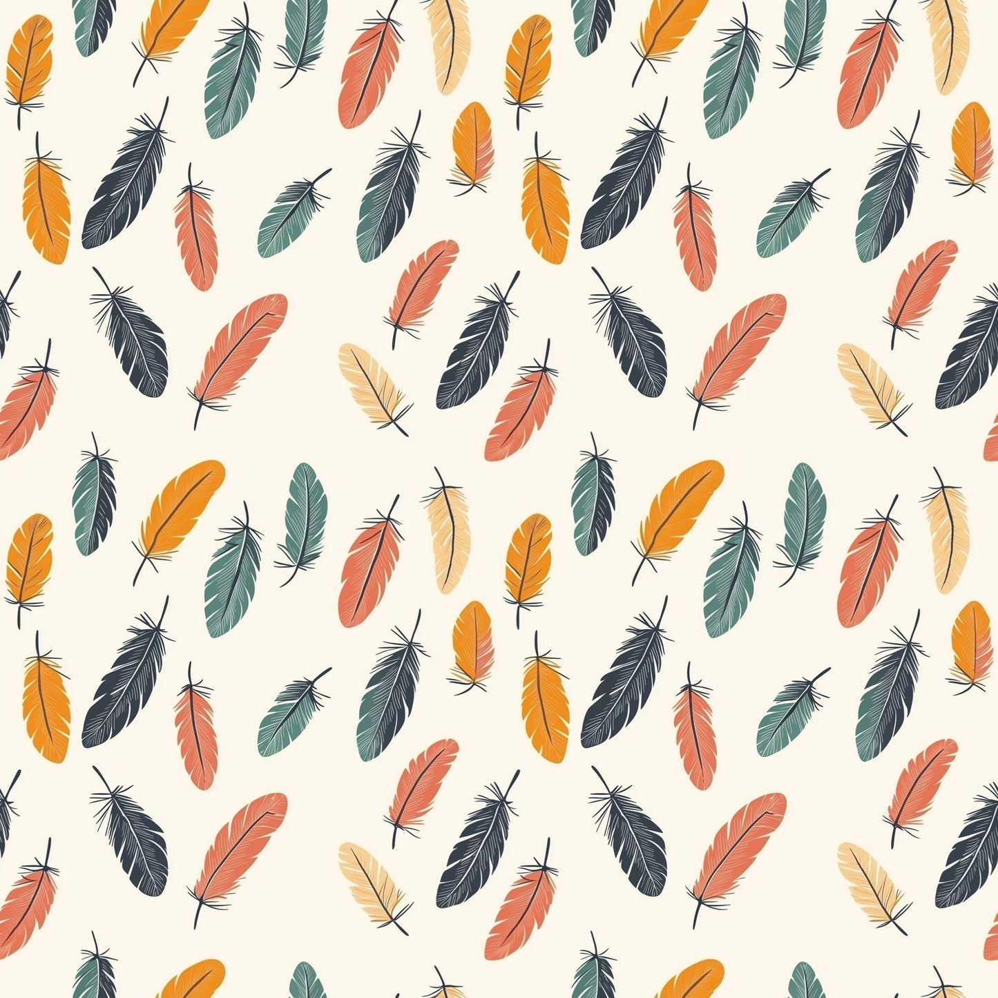 Coloured Feathers Boho Digital Seamless Pattern