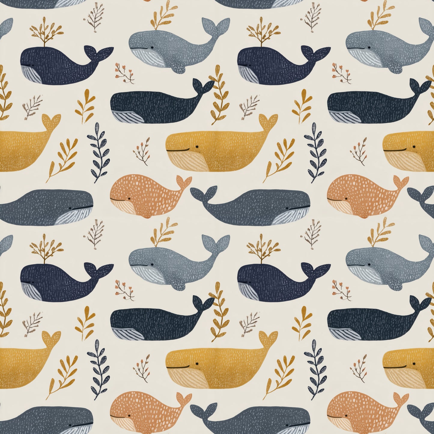 Coloured Whales Digital Seamless Pattern