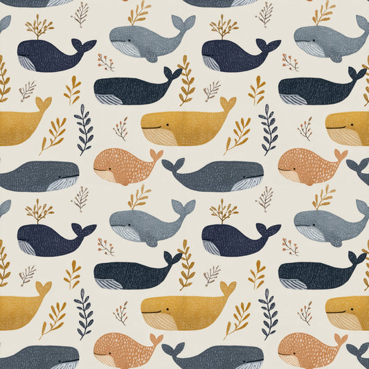 Coloured Whales Digital Seamless Pattern