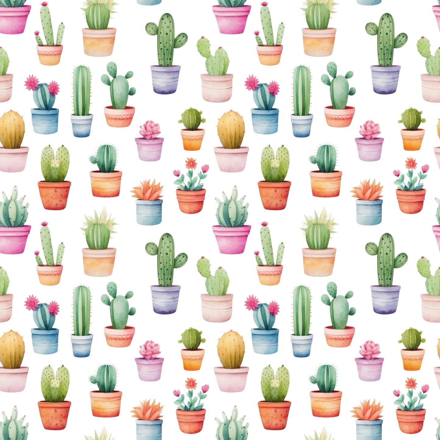 Colourful Cactus Plants Digital Seamless Pattern