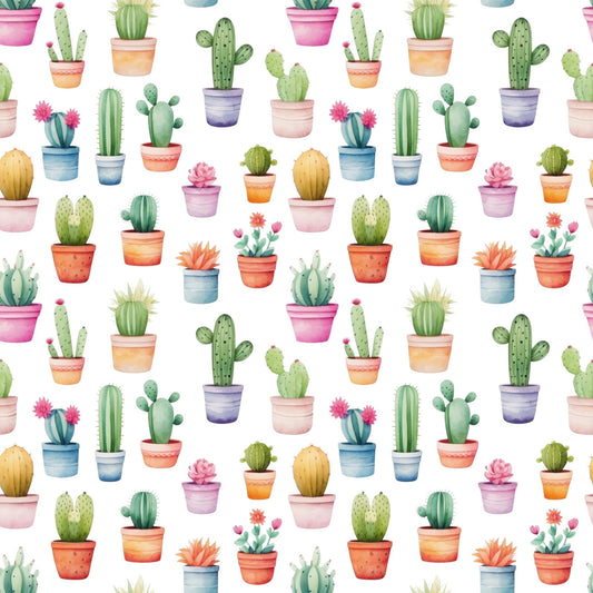 Colourful Cactus Plants Digital Seamless Pattern