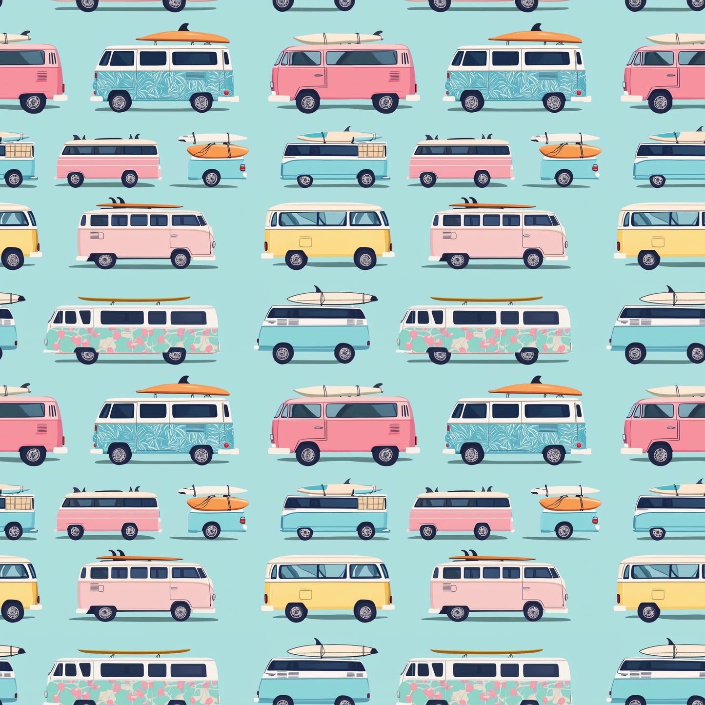 Colourful Camper Vans Digital Seamless Pattern