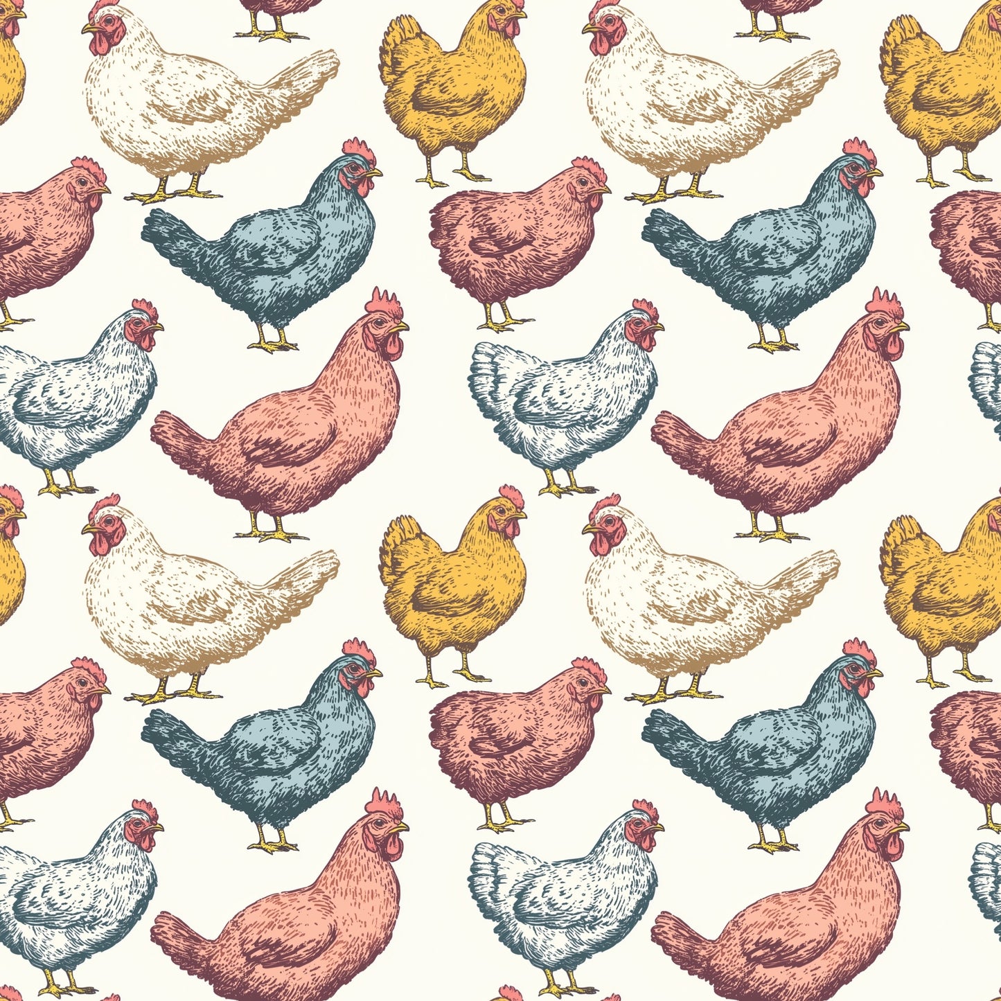 Colourful Chickens Digital Seamless Pattern